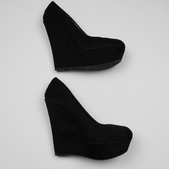 Black Suede Wedge Heels - Picture 3 of 5